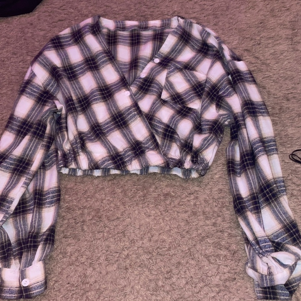 Shein Flannel long sleeve crop top